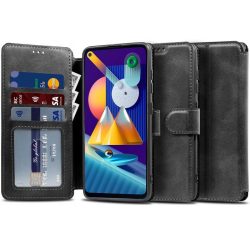   Samsung Galaxy A11 / M11 SM-A115F / M115F, Oldalra nyíló tok, stand, mágnes csattal, TP Wallett, fekete