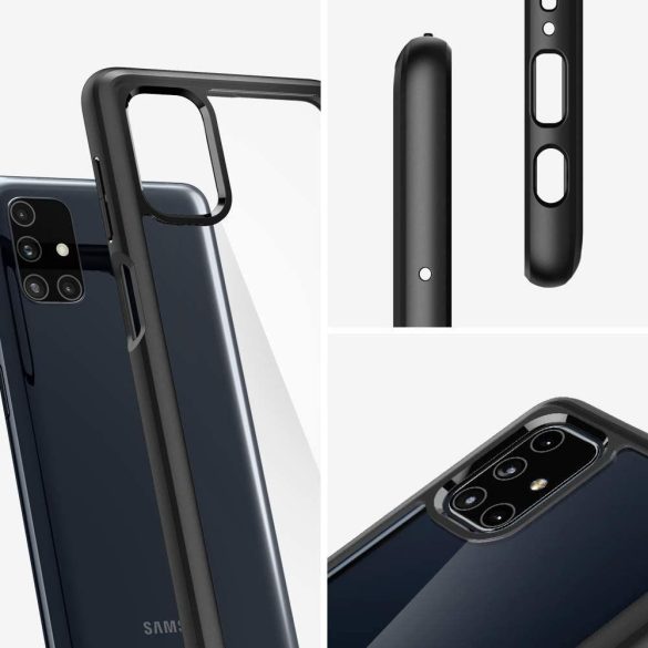 Samsung Galaxy M51 SM-M515F, Műanyag hátlap védőtok + szilikon keret, Spigen Ultra Hybrid, átlátszó/fekete
