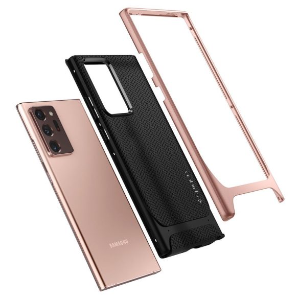 Samsung Galaxy Note 20 Ultra / 20 Ultra 5G SM-N985 / N986, Szilikon tok, műanyag kerettel, Spigen Neo Hybrid, halszálka minta, vörösarany