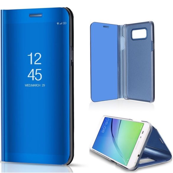 Xiaomi Redmi Note 10 / Note 10S / Poco M5s, Oldalra nyíló tok, hívás mutatóval, Smart View Cover, kék (utángyártott)