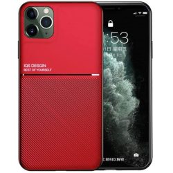   Samsung Galaxy A21 SM-A210F, Szilikon tok, közepesen ütésálló, mágneses tartóval kompatibilis, karbon minta, Wooze Carbon, piros