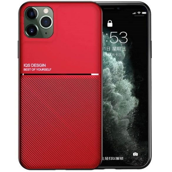 Samsung Galaxy A21 SM-A210F, Szilikon tok, közepesen ütésálló, mágneses tartóval kompatibilis, karbon minta, Wooze Carbon, piros