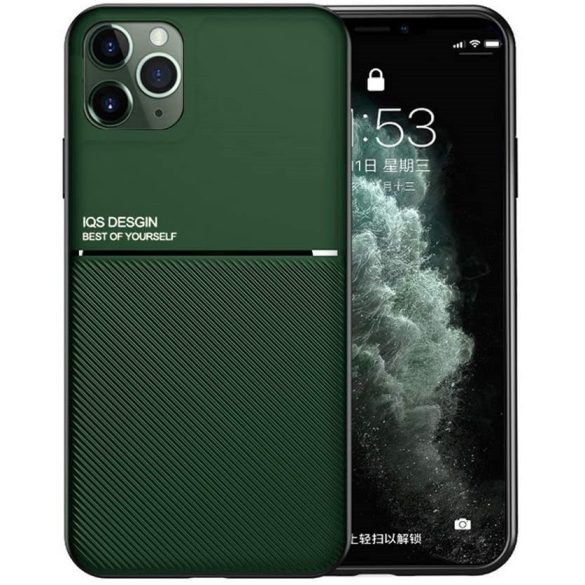 Samsung Galaxy A21 SM-A210F, Szilikon tok, közepesen ütésálló, mágneses tartóval kompatibilis, karbon minta, Wooze Carbon, sötétzöld