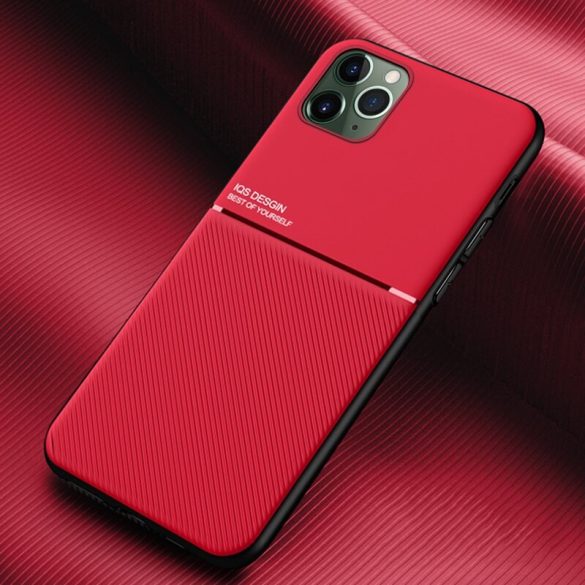 Samsung Galaxy A51 5G SM-A516F, Szilikon tok, közepesen ütésálló, mágneses tartóval kompatibilis, karbon minta, Wooze Carbon, piros