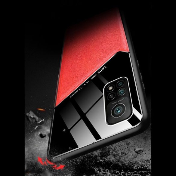 Apple iPhone 12 Pro Max, Szilikon tok, bőr és plexi hátlap, közepesen ütésálló, mágneses tartóval kompatibilis, Wooze Texture, piros