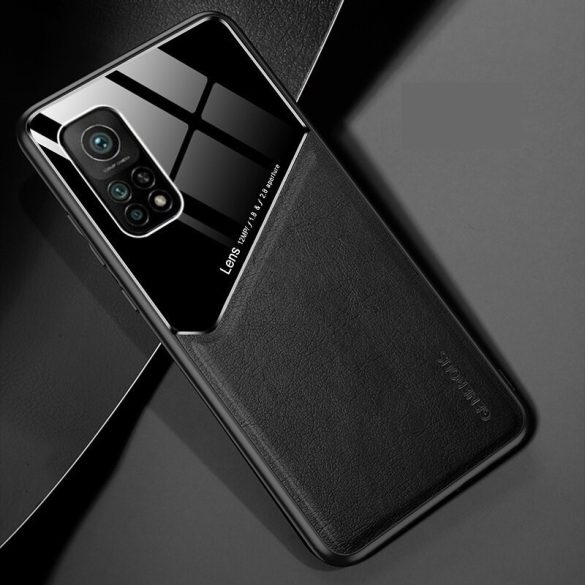 Apple iPhone XS Max, Szilikon tok, bőr és plexi hátlap, közepesen ütésálló, mágneses tartóval kompatibilis, Wooze Texture, fekete