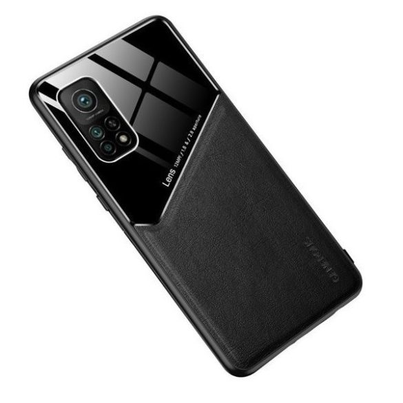 Huawei Honor 30 Lite / 30 Youth, Szilikon tok, bőr és plexi hátlap, közepesen ütésálló, mágneses tartóval kompatibilis, Wooze Texture, fekete