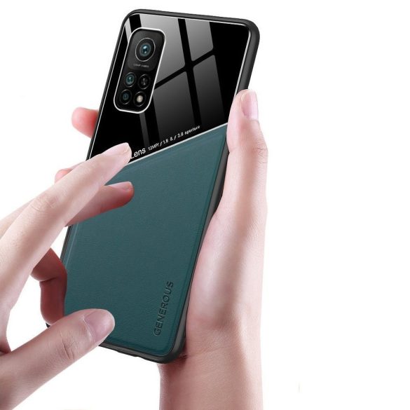 Huawei Honor 30 Lite / 30 Youth, Szilikon tok, bőr és plexi hátlap, közepesen ütésálló, mágneses tartóval kompatibilis, Wooze Texture, zöld
