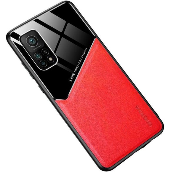 Huawei Honor 30 Pro / 30 Pro Plus, Szilikon tok, bőr és plexi hátlap, közepesen ütésálló, mágneses tartóval kompatibilis, Wooze Texture, piros