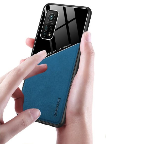 Huawei Honor 30S, Szilikon tok, bőr és plexi hátlap, közepesen ütésálló, mágneses tartóval kompatibilis, Wooze Texture, kék