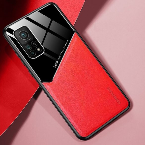 Huawei Honor 30S, Szilikon tok, bőr és plexi hátlap, közepesen ütésálló, mágneses tartóval kompatibilis, Wooze Texture, piros