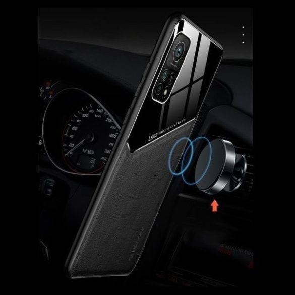 Huawei Honor 9A, Szilikon tok, bőr és plexi hátlap, közepesen ütésálló, mágneses tartóval kompatibilis, Wooze Texture, fekete