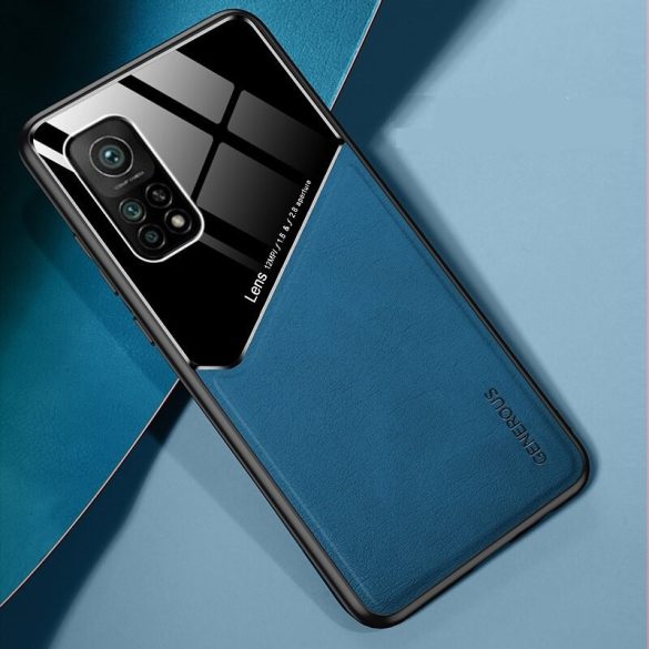 Huawei Honor X10 5G, Szilikon tok, bőr és plexi hátlap, közepesen ütésálló, mágneses tartóval kompatibilis, Wooze Texture, kék