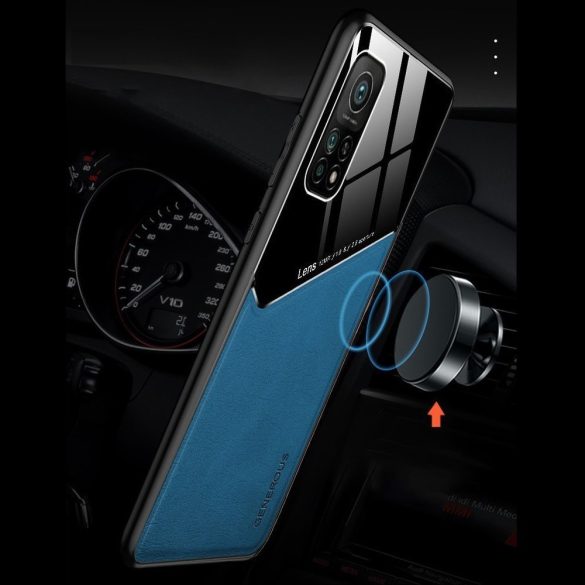 Huawei Honor X10 5G, Szilikon tok, bőr és plexi hátlap, közepesen ütésálló, mágneses tartóval kompatibilis, Wooze Texture, kék