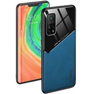 Huawei P40, Szilikon tok, bőr és plexi hátlap, közepesen ütésálló, mágneses tartóval kompatibilis, Wooze Texture, kék