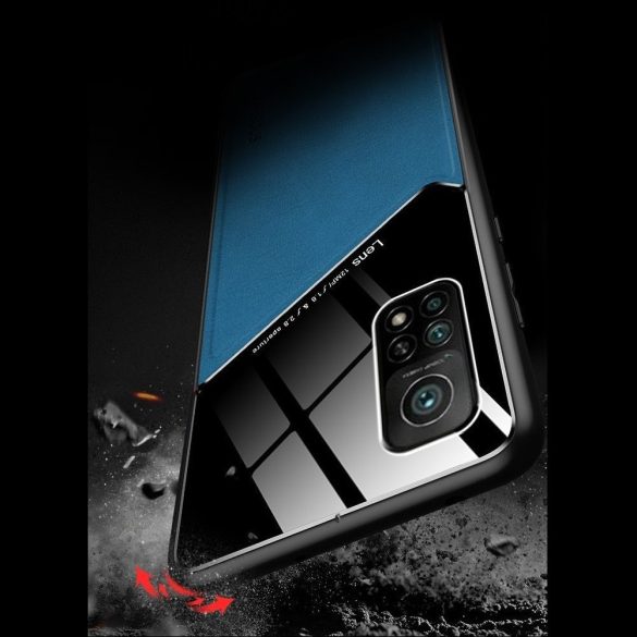 Huawei P40, Szilikon tok, bőr és plexi hátlap, közepesen ütésálló, mágneses tartóval kompatibilis, Wooze Texture, kék