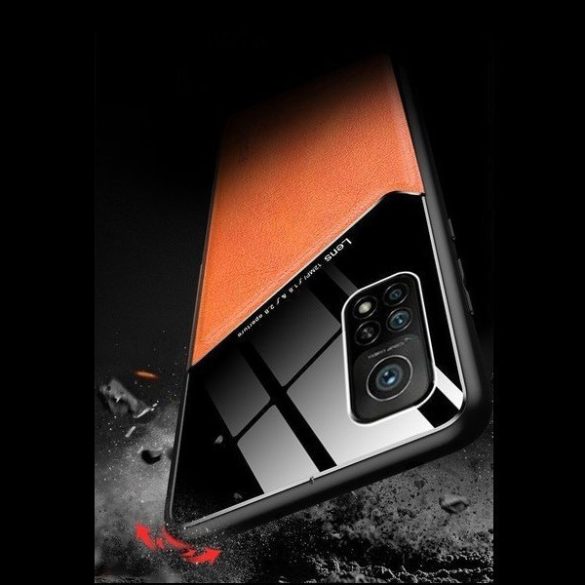 Samsung Galaxy M21 SM-M215F, Szilikon tok, bőr és plexi hátlap, közepesen ütésálló, mágneses tartóval kompatibilis, Wooze Texture, narancssárga