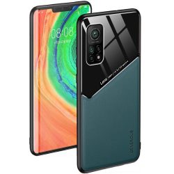   Xiaomi Redmi 10X 5G / 10X Pro 5G, Szilikon tok, bőr és plexi hátlap, közepesen ütésálló, mágneses tartóval kompatibilis, Wooze Texture, zöld