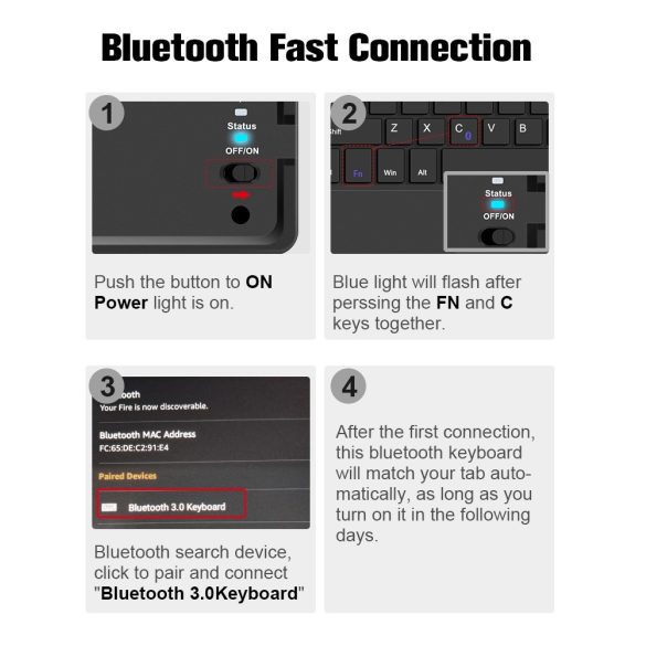 Bluetooth billentyűzetes mappa tok, univerzális, 9.7"- 10.1" tablethez,, Touch Pad, mágneses rögzítés, Wooze Simple Touch, fekete