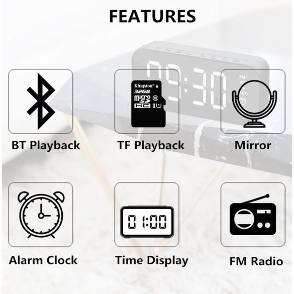 Rádiós hangszóró és ébresztőóra, bluetooth v5.0, LED kijelző, microSD kártyaolvasó, fm rádió, 3.5mm, Wooze Sunrise, piros