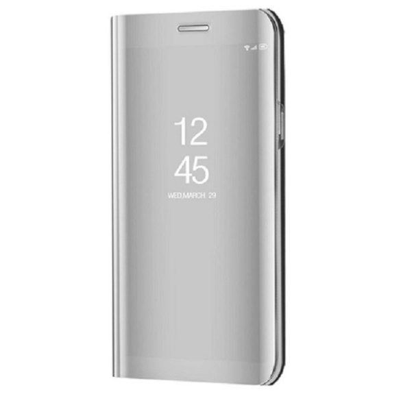 Samsung Galaxy A52 / A52 5G / A52s 5G SM-A525F / A526B / A528B, Oldalra nyíló tok, hívás mutatóval, Smart View Cover, ezüst (utángyártott)