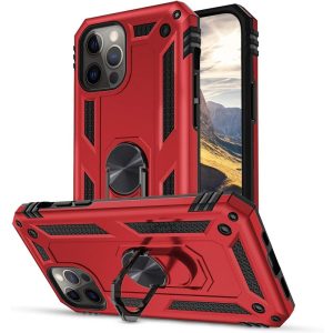 Xiaomi Redmi K40 / K40 Pro / K40 Pro Plus / Mi 11i / Poco F3, Műanyag hátlap védőtok, közepesen ütésálló, szilikon belső, telefontartó gyűrű, Defender, piros