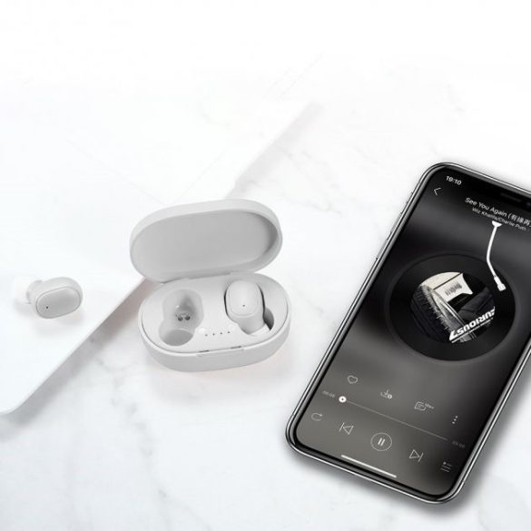 Bluetooth sztereó fülhallgató, v5.0, TWS, töltőtok, vezérlő gomb, zajszűrővel, vízálló, Wooze EarBuds Pro, fehér