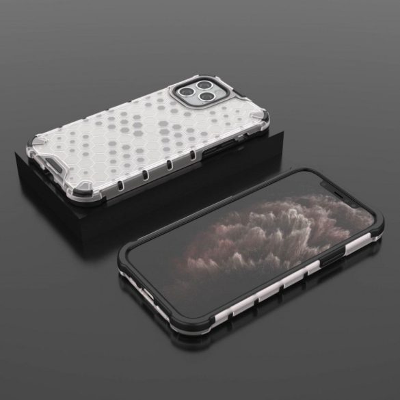 Apple iPhone 12 Pro Max, Műanyag hátlap védőtok, közepesen ütésálló, légpárnás sarok, méhsejt minta, Wooze Honey, fehér