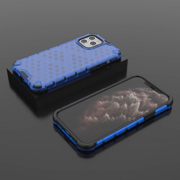 Apple iPhone 12 Pro Max, Műanyag hátlap védőtok, közepesen ütésálló, légpárnás sarok, méhsejt minta, Wooze Honey, kék