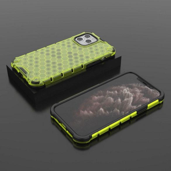 Apple iPhone 12 Pro Max, Műanyag hátlap védőtok, közepesen ütésálló, légpárnás sarok, méhsejt minta, Wooze Honey, sárga