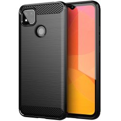   Xiaomi Redmi 10X 5G / 10X Pro 5G, Szilikon tok, közepesen ütésálló, szálcsiszolt, karbon minta, fekete
