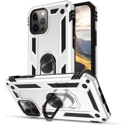   Xiaomi Redmi 10X 5G / 10X Pro 5G, Műanyag hátlap védőtok, közepesen ütésálló, szilikon belső, telefontartó gyűrű, Defender, ezüst