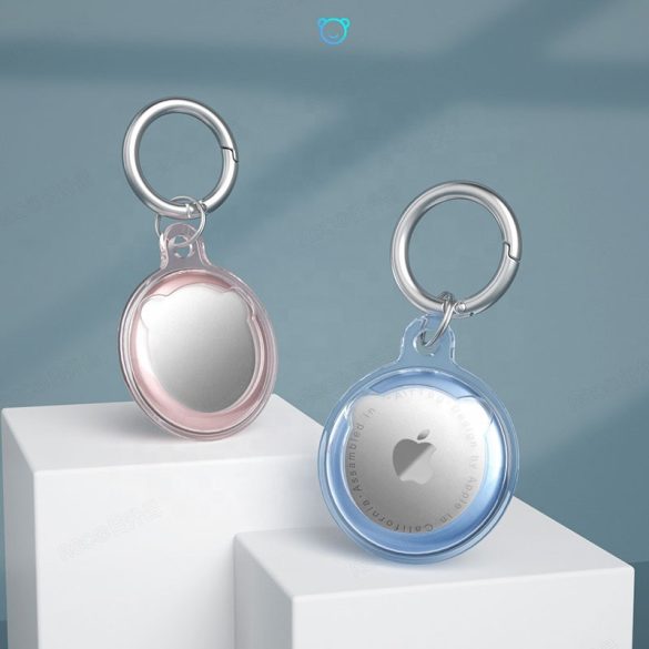 Apple AirTag szilikon tok, karabíner, Wooze AirTag Bubble, átlátszó/kék