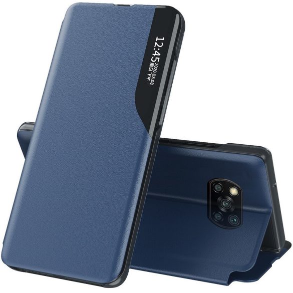Samsung Galaxy A22 5G SM-A226B, Oldalra nyíló tok, stand, hívás mutatóval, Wooze FashionBook, kék
