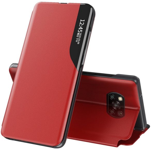 Samsung Galaxy A03s SM-A037F, Oldalra nyíló tok, stand, hívás mutatóval, Wooze FashionBook, piros