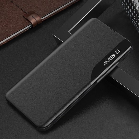 Xiaomi Redmi 9, Oldalra nyíló tok, stand, hívás mutatóval, Wooze FashionBook, fekete