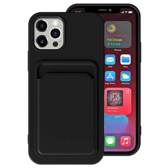 Apple iPhone 7 / 8 / SE (2020) / SE (2022), Szilikon tok, kártyatartóval, Wooze Card Slot, fekete
