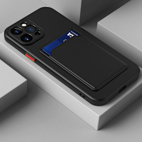 Huawei P40 Lite, Szilikon tok, kártyatartóval, Wooze Card Slot, fekete