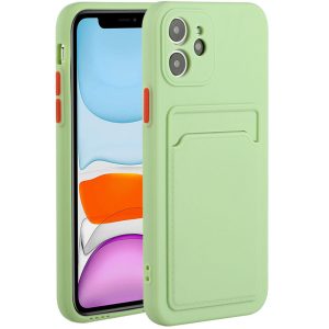 Apple iPhone 11 Pro Max, Szilikon tok, kártyatartóval, Wooze Card Slot, világoszöld