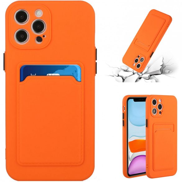Apple iPhone 12 Pro Max, Szilikon tok, kártyatartóval, Wooze Card Slot, narancssárga