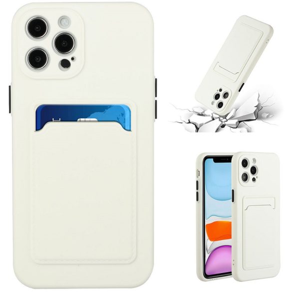 Huawei P40 Lite E, Szilikon tok, kártyatartóval, Wooze Card Slot, fehér