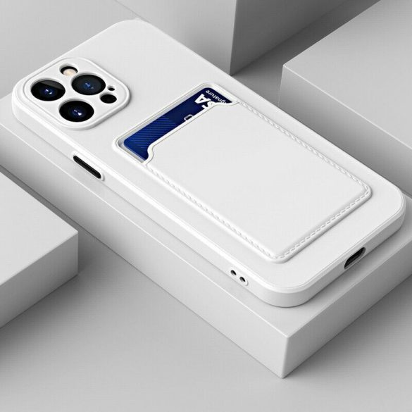 Huawei P40 Lite E, Szilikon tok, kártyatartóval, Wooze Card Slot, fehér