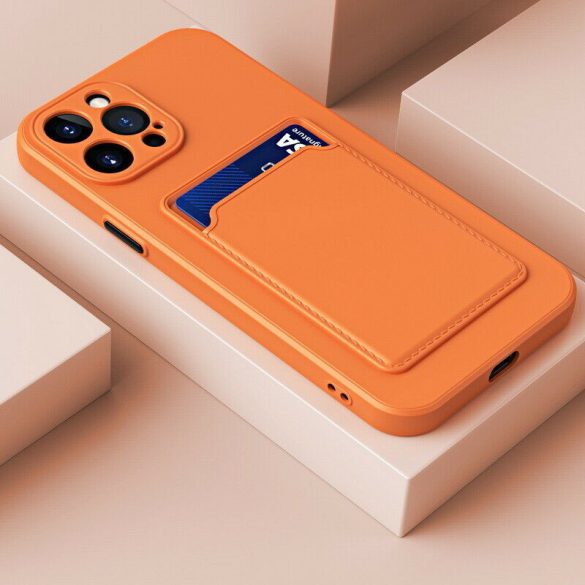 Huawei P40 Lite E, Szilikon tok, kártyatartóval, Wooze Card Slot, narancssárga