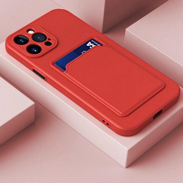 Huawei P40 Lite E, Szilikon tok, kártyatartóval, Wooze Card Slot, piros