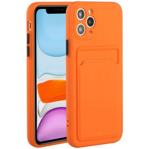 Huawei P40 Lite, Szilikon tok, kártyatartóval, Wooze Card Slot, narancssárga