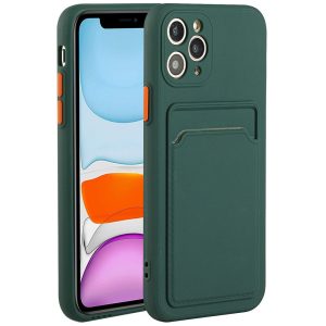 Huawei P40 Lite, Szilikon tok, kártyatartóval, Wooze Card Slot, sötétzöld