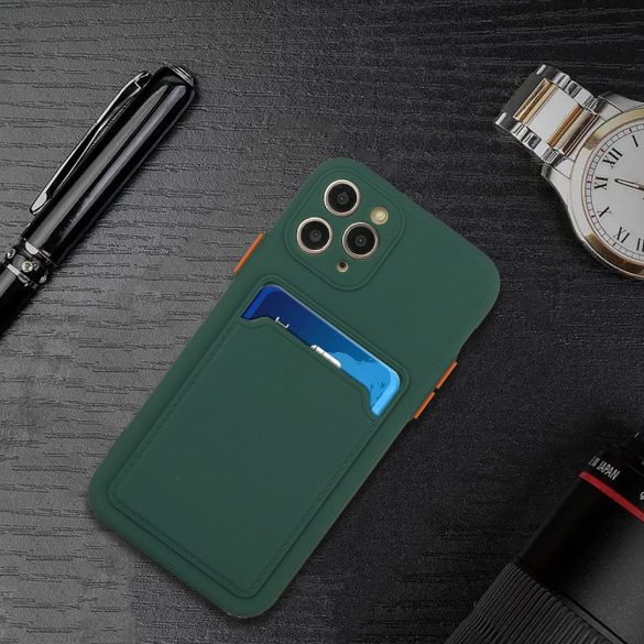 Huawei P50 Pro, Szilikon tok, kártyatartóval, Wooze Card Slot, sötétzöld