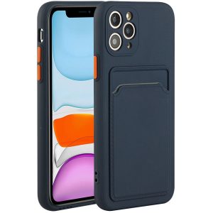 Samsung Galaxy A52 / A52 5G / A52s 5G SM-A525F / A526B / A528B, Szilikon tok, kártyatartóval, Wooze Card Slot, sötétkék