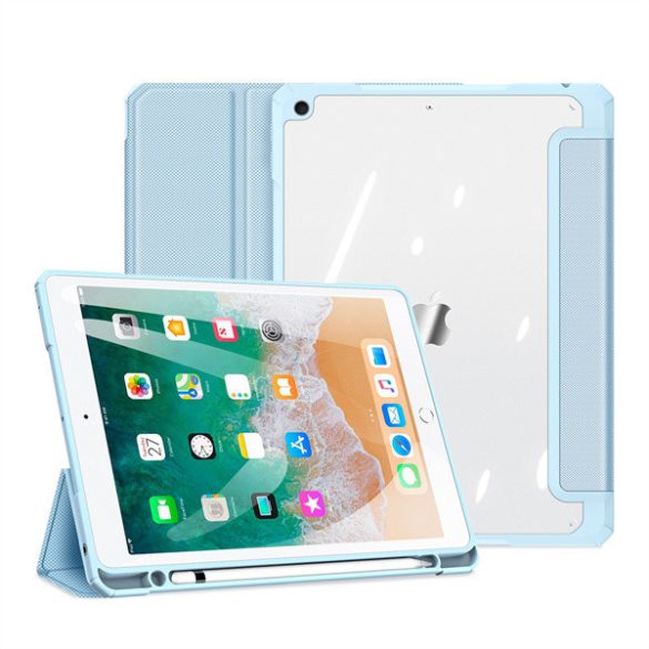 Apple iPad 9.7 (2017 / 2018), mappa tok, Smart Case, légpárnás sarok, közepesen ütésálló, Apple Pencil tartóval, átlátszó hátlap, Dux Ducis Toby, kék