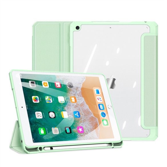 Apple iPad 9.7 (2017 / 2018), mappa tok, Smart Case, légpárnás sarok, közepesen ütésálló, Apple Pencil tartóval, átlátszó hátlap, Dux Ducis Toby, zöld